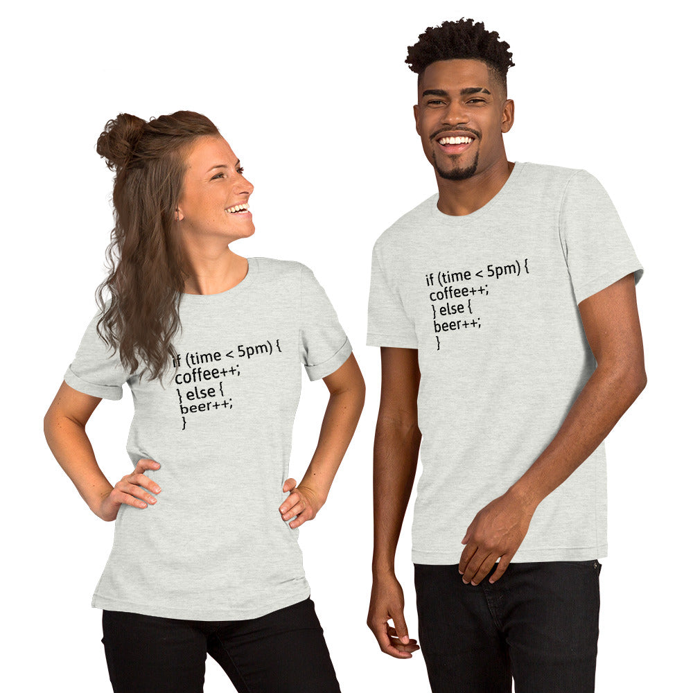 if (time < 5pm) - Short-Sleeve Unisex T-Shirt (black text) by DarkByteGear