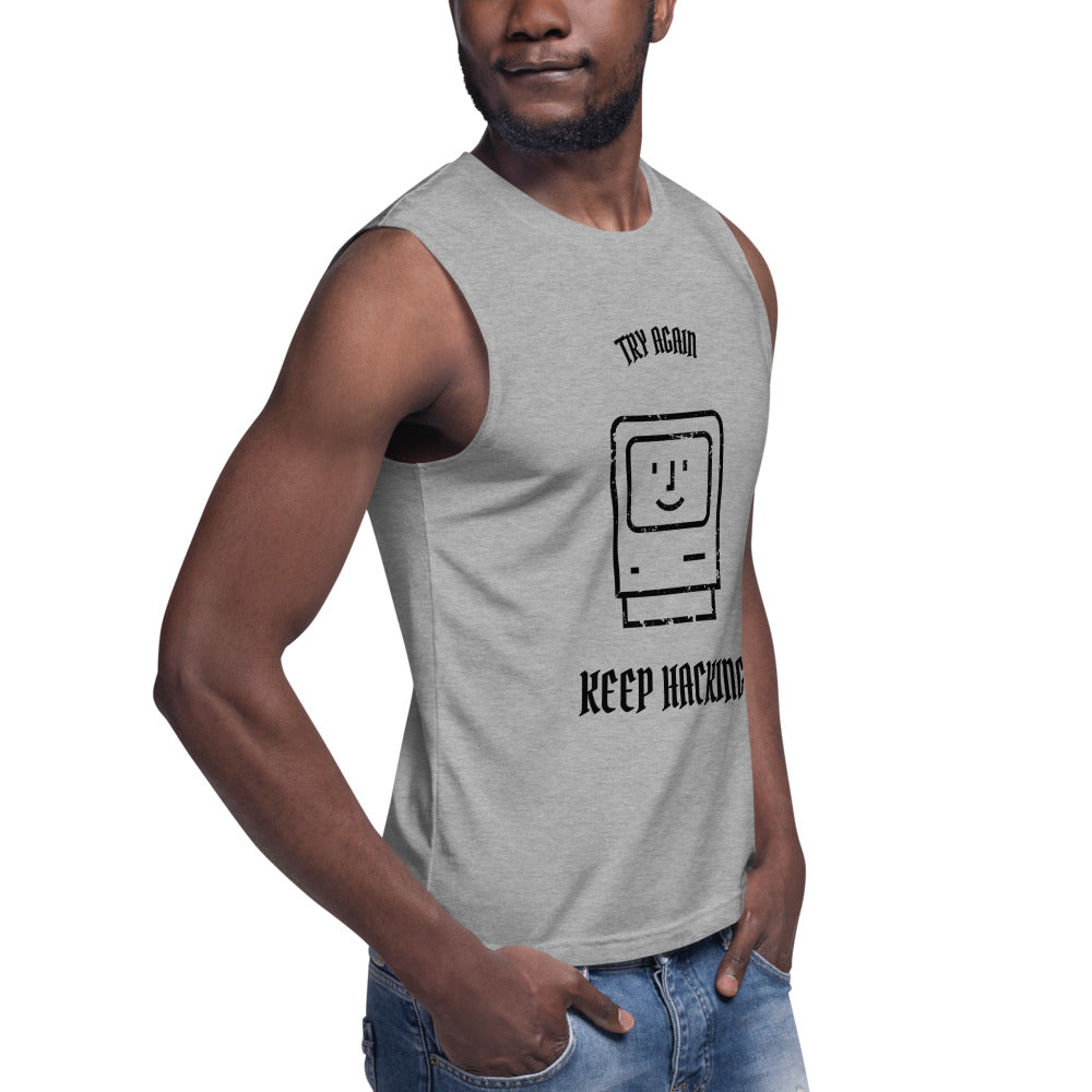 Keep hacking - Muscle Shirt (black text) by DarkByteGear