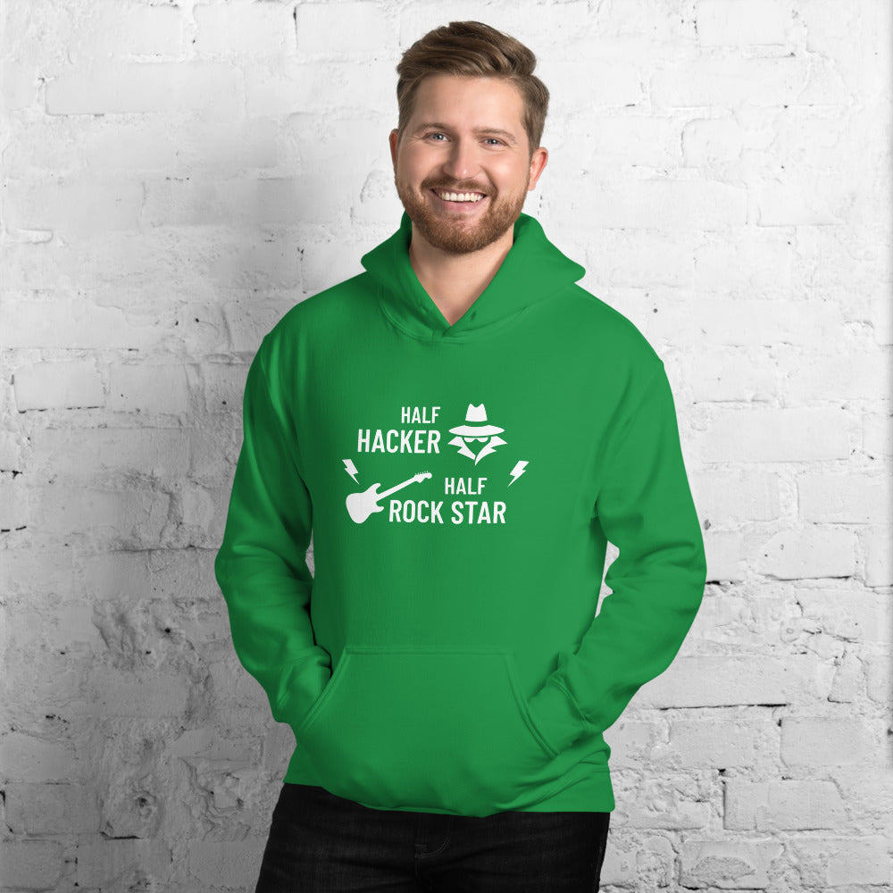 Half Hacker Half Rock Star - Unisex Hoodie (white text) by DarkByteGear
