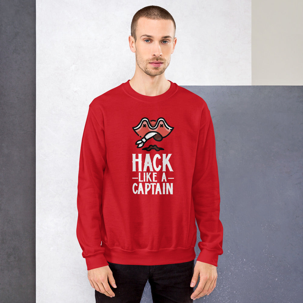 Hack like a captain - Unisex Sweatshirt (white text) by DarkByteGear
