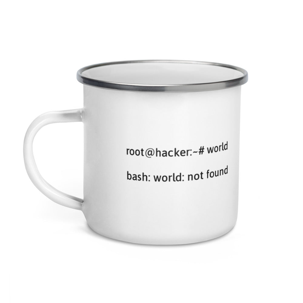 Linux Tweaks - world not found - Enamel Mug by DarkByteGear