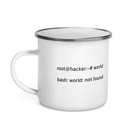Linux Tweaks - world not found - Enamel Mug by DarkByteGear