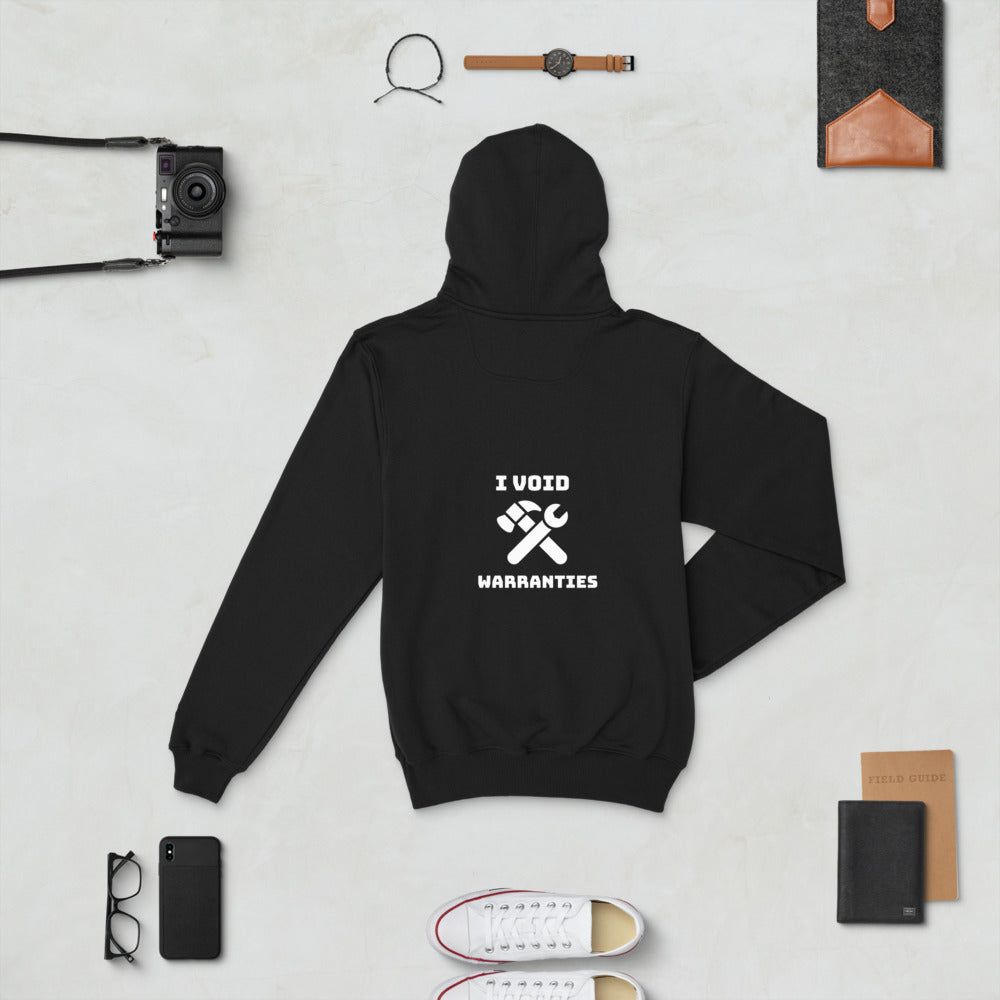 I void warranties - Champion Hoodie (white text) by DarkByteGear
