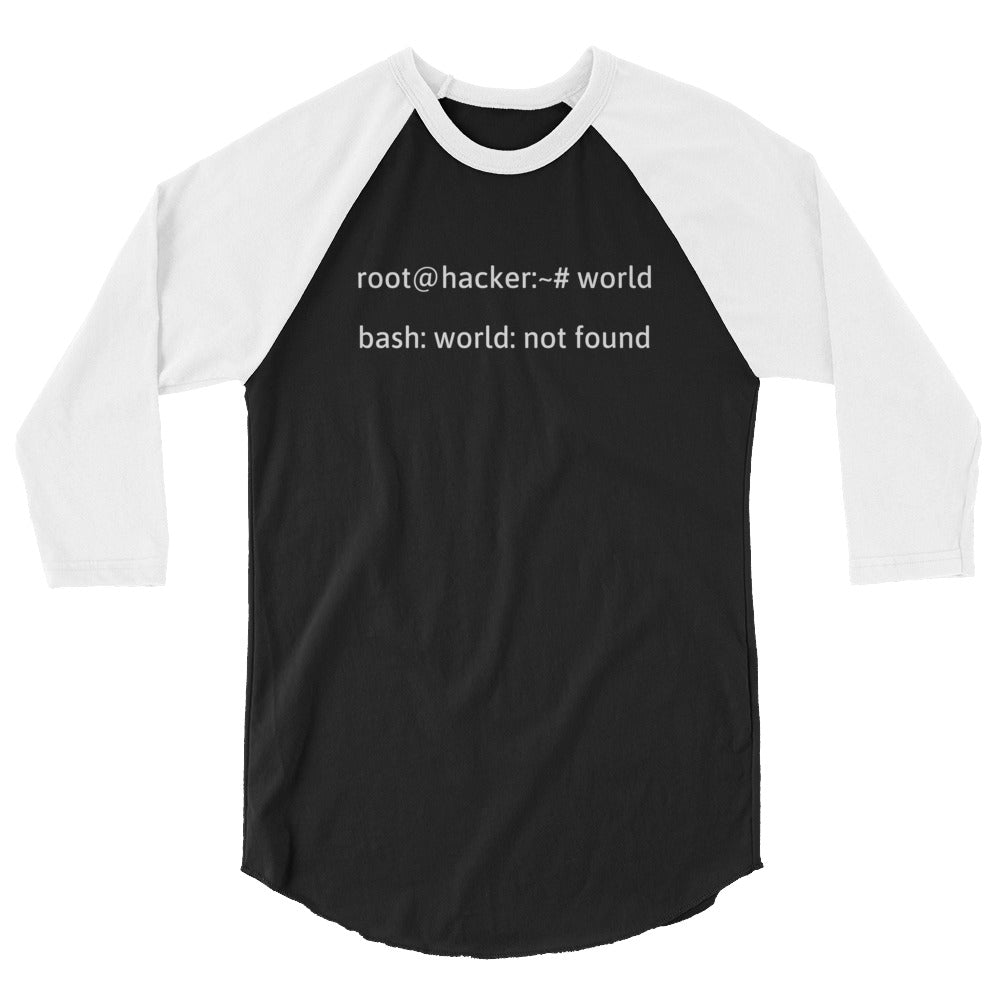 Linux Tweaks - world not found - 3/4 sleeve raglan shirt (white text) by DarkByteGear