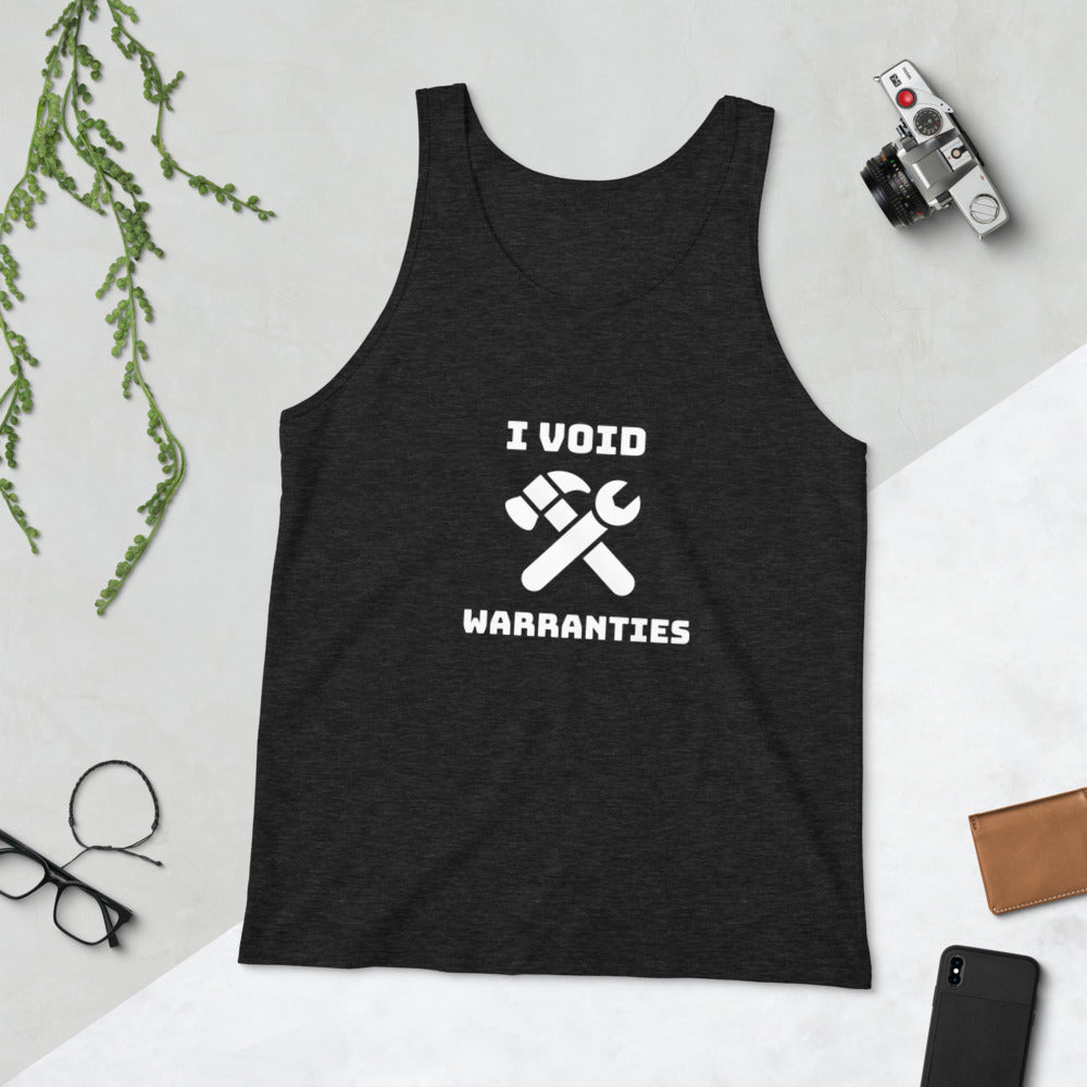 I void warranties - Unisex Tank Top (white text) by DarkByteGear
