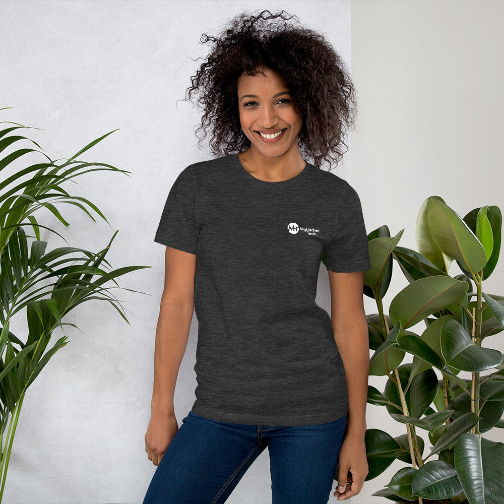 Grey Hat Hacker - Short-Sleeve Unisex T-Shirt (back print) by DarkByteGear
