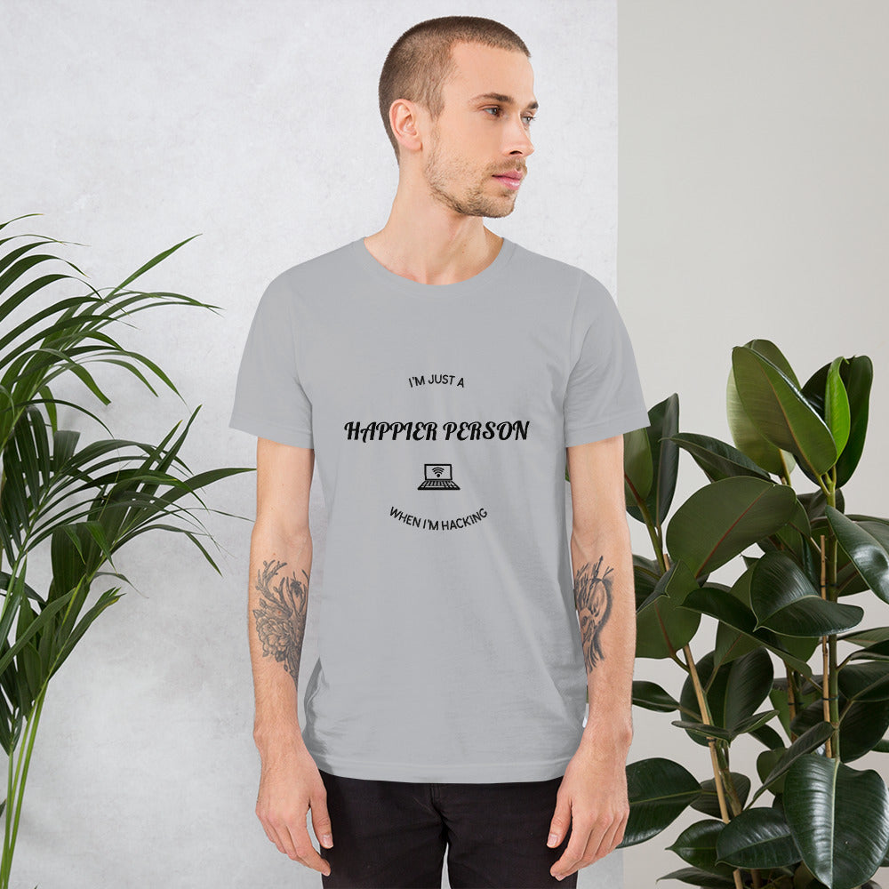 I'm a happier person when I'm hacking - Short-Sleeve Unisex T-Shirt by DarkByteGear