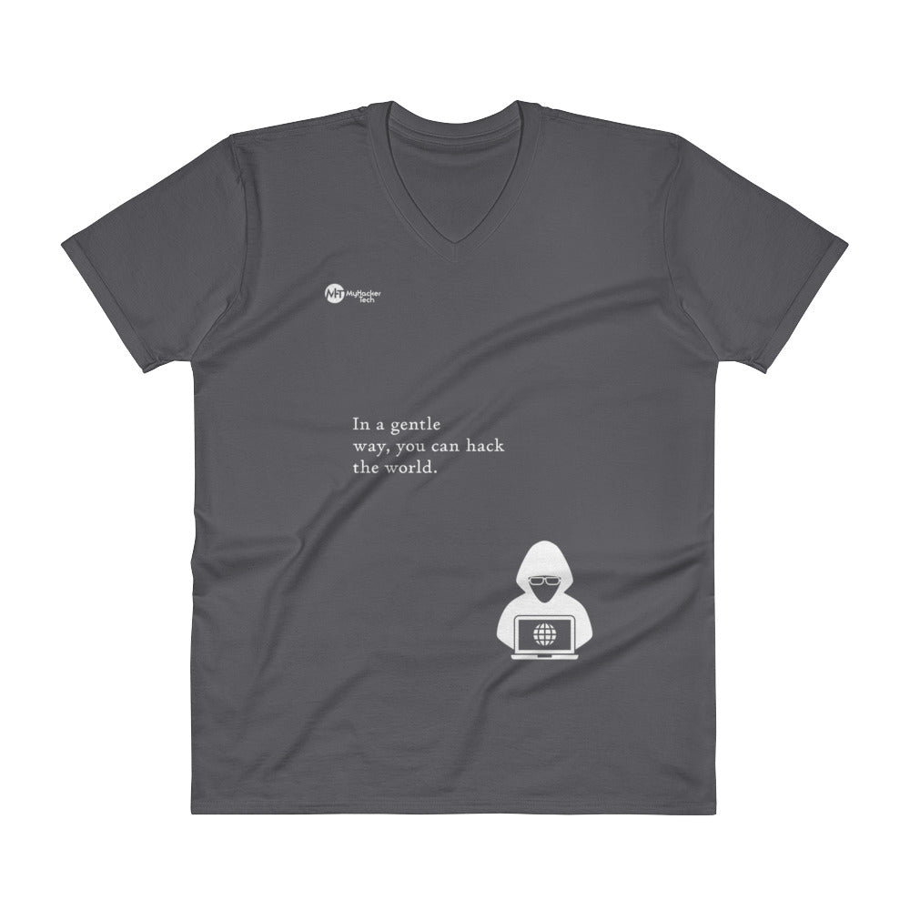 You can hack the world - V-Neck T-Shirt (white text) by DarkByteGear