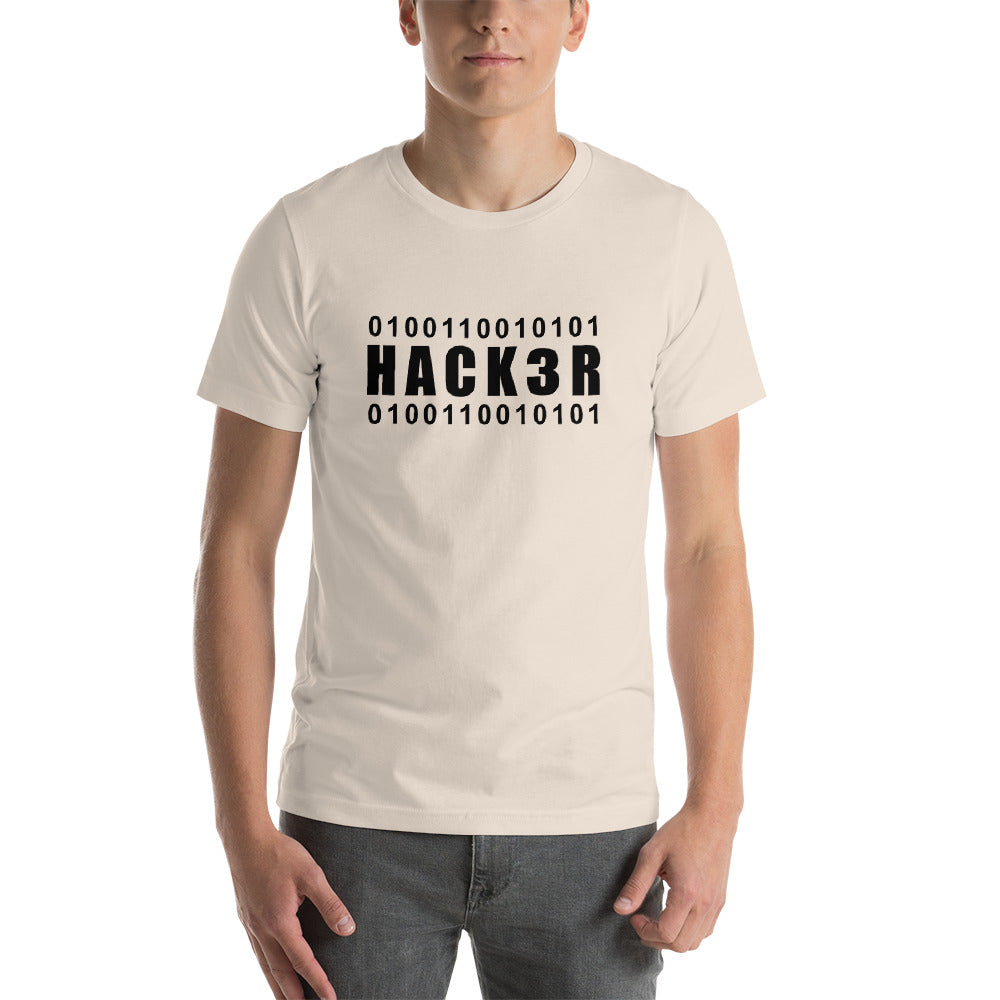 0100110010101 Hack3r - Short-Sleeve Unisex T-Shirt (black text) by DarkByteGear