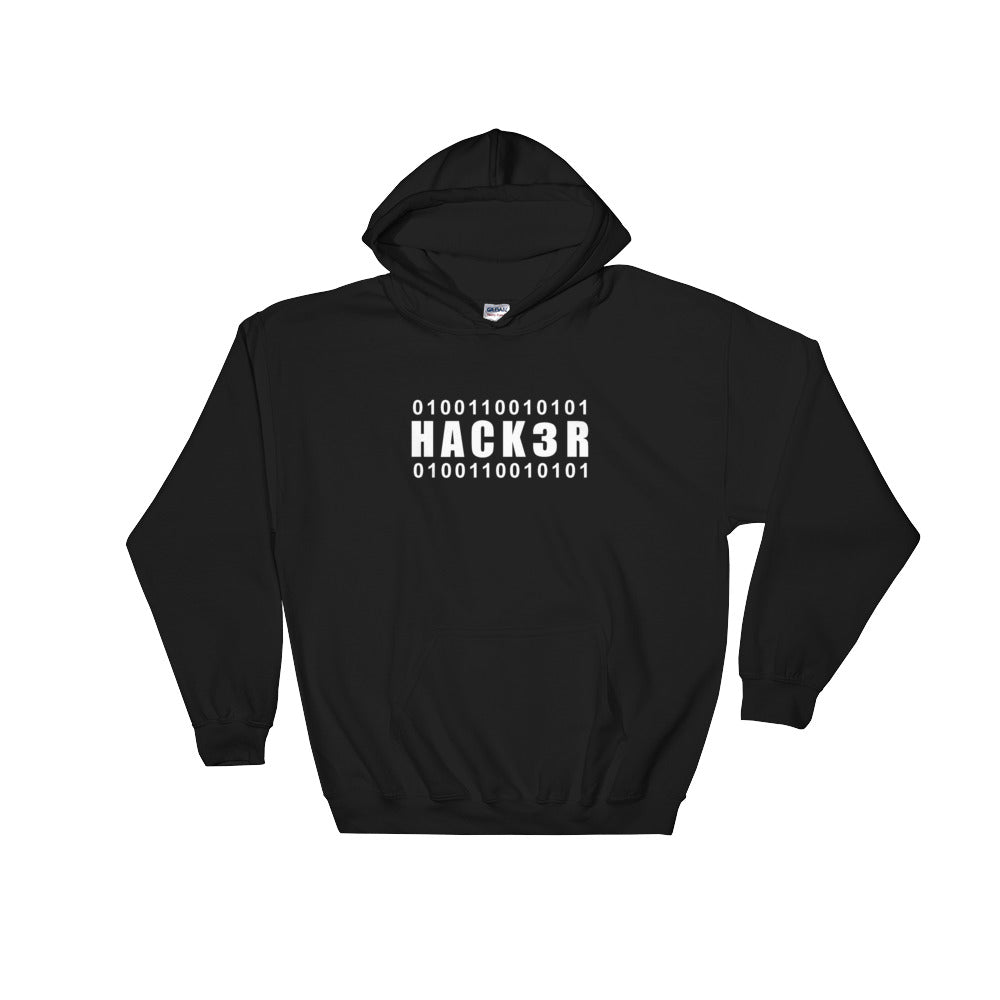 0100110010101 Hack3r - Hooded Sweatshirt (white text) by DarkByteGear