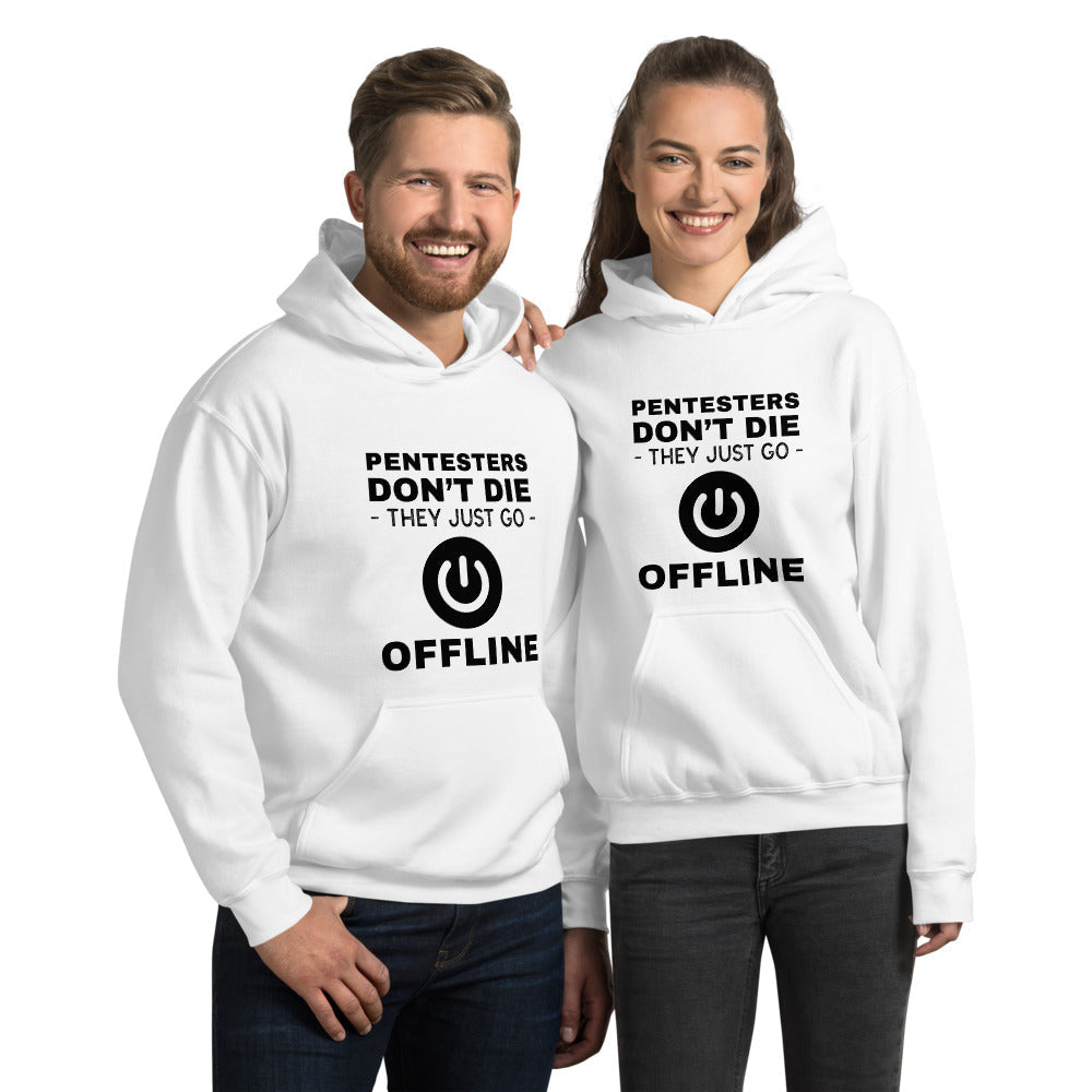 Pentesters don’t die they just go offline - Unisex Hoodie (black text) by DarkByteGear