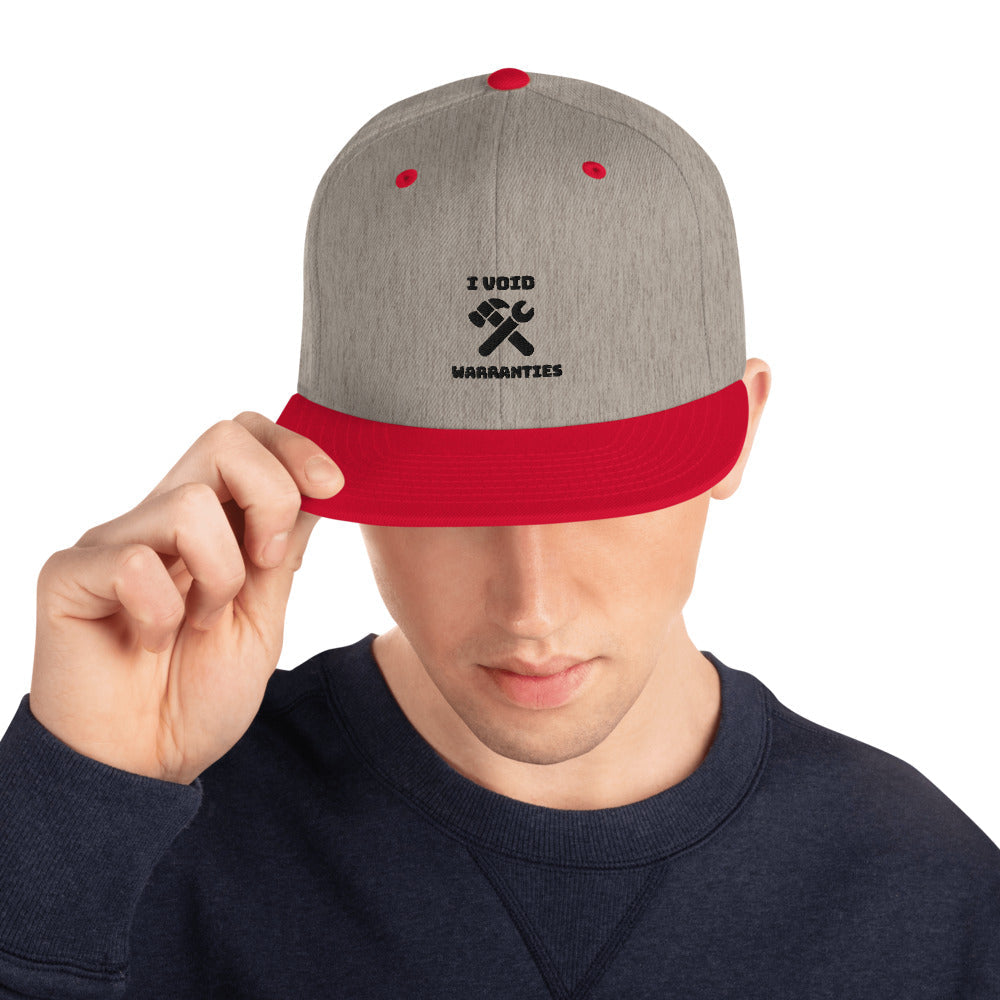I void warranties - Snapback Hat (black text) by DarkByteGear