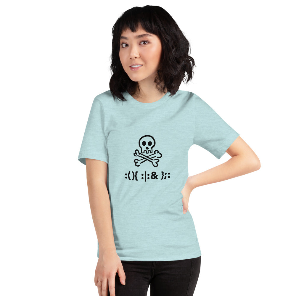 Bash Fork Bomb Linux - Short-Sleeve Unisex T-Shirt (black text) by DarkByteGear