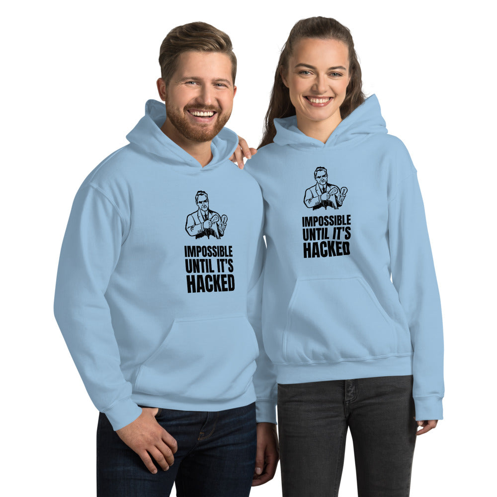 Impossible until it's hacked - Unisex Hoodie (black text) by DarkByteGear