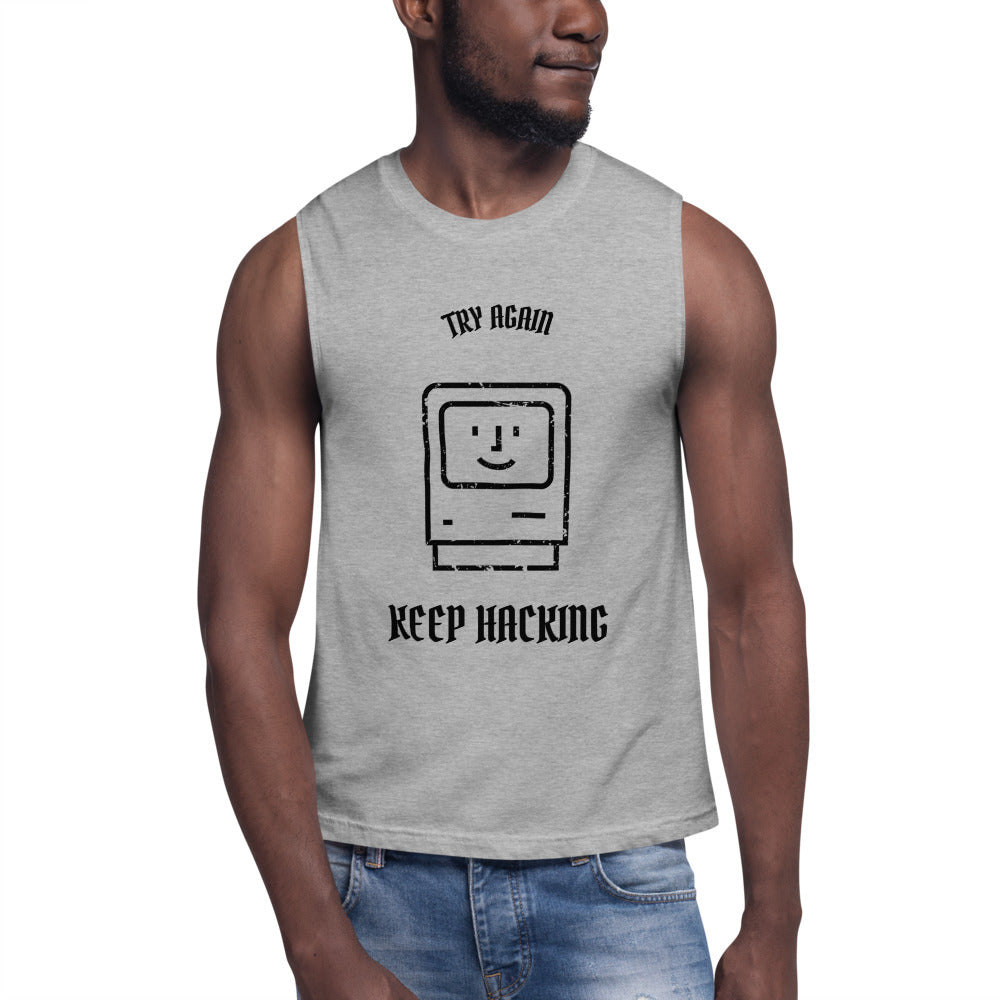 Keep hacking - Muscle Shirt (black text) by DarkByteGear