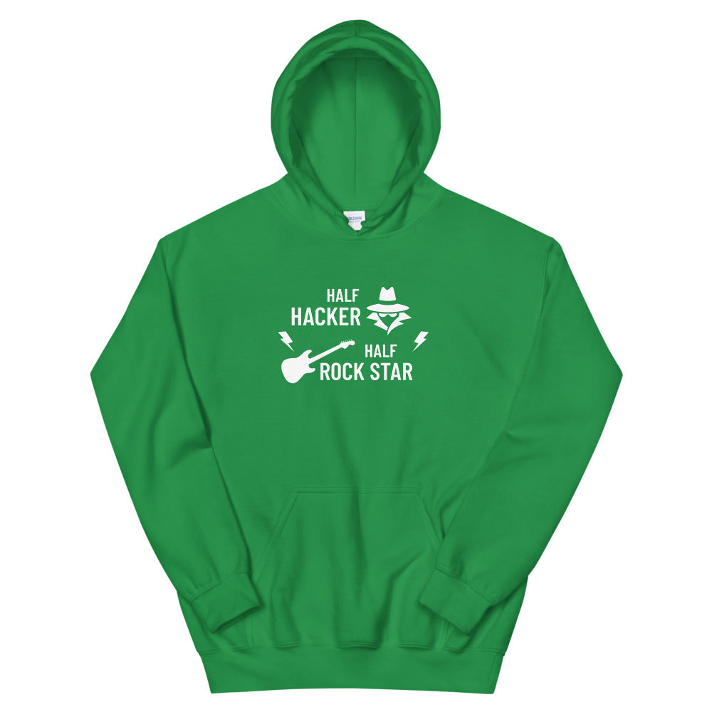 Half Hacker Half Rock Star - Unisex Hoodie (white text) by DarkByteGear