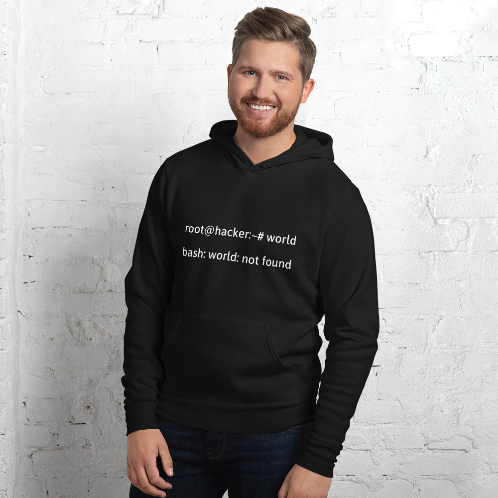 Linux Tweaks - world not found - Unisex hoodie (white text) by DarkByteGear