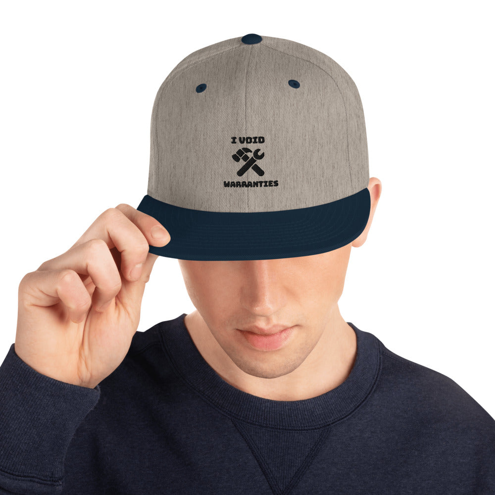 I void warranties - Snapback Hat (black text) by DarkByteGear