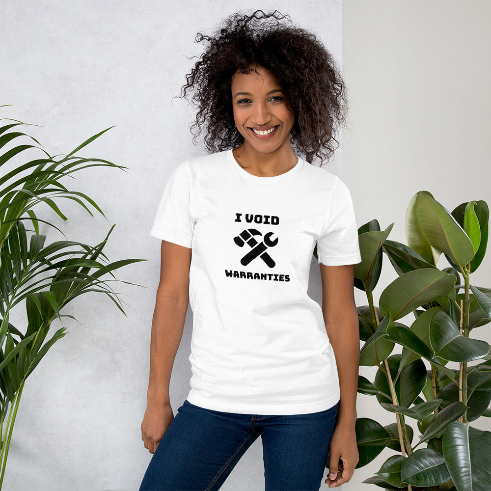 I void warranties - Short-Sleeve Unisex T-Shirt (black text) by DarkByteGear