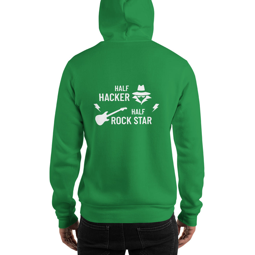 Half Hacker Half Rock Star - Unisex Hoodie (white text) by DarkByteGear