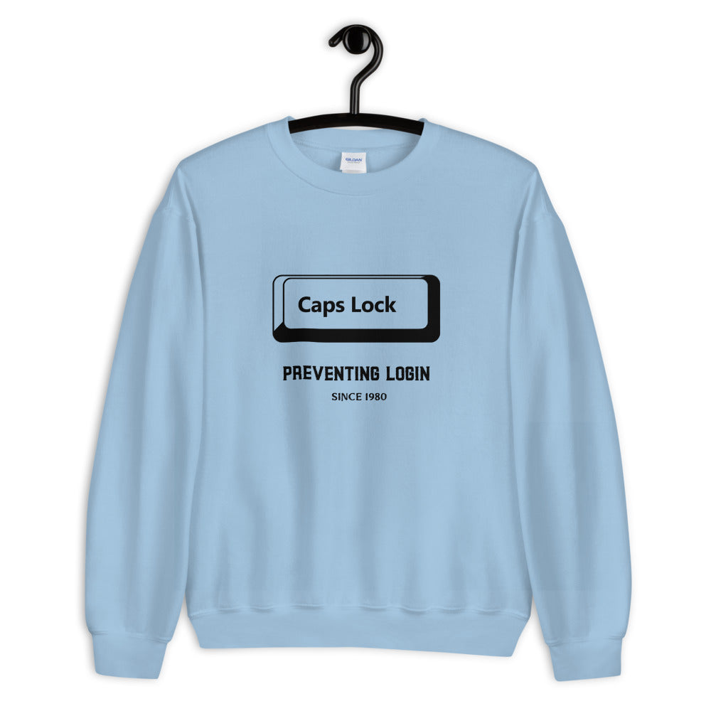 Caps Lock preventing login since 1980 - Unisex Sweatshirt (black text) by DarkByteGear