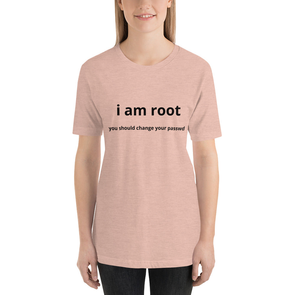 i am root - Short-Sleeve Unisex T-Shirt (black text) by DarkByteGear