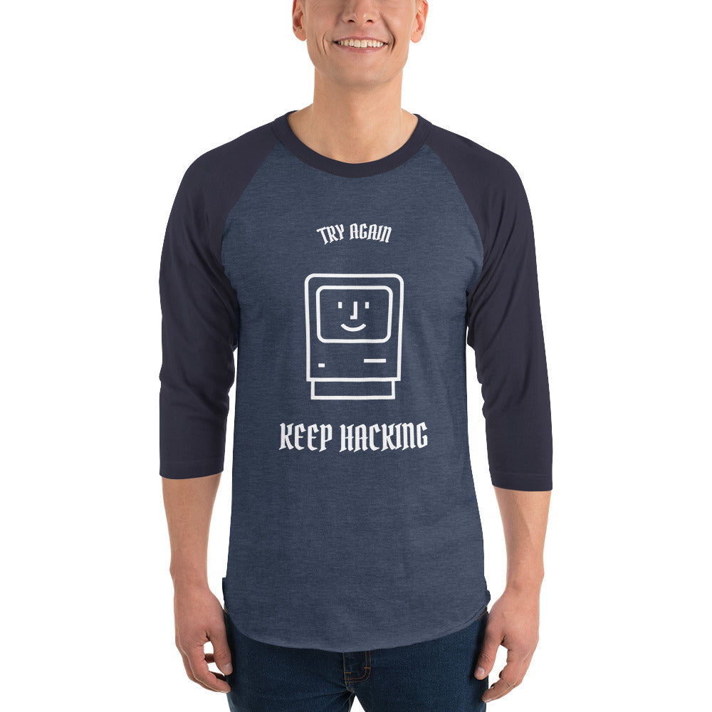 Keep hacking - 3/4 sleeve raglan shirt (white text) by DarkByteGear