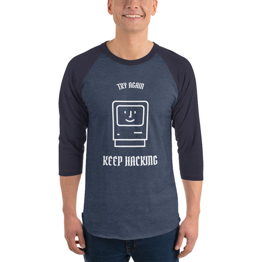 Keep hacking - 3/4 sleeve raglan shirt (white text) by DarkByteGear