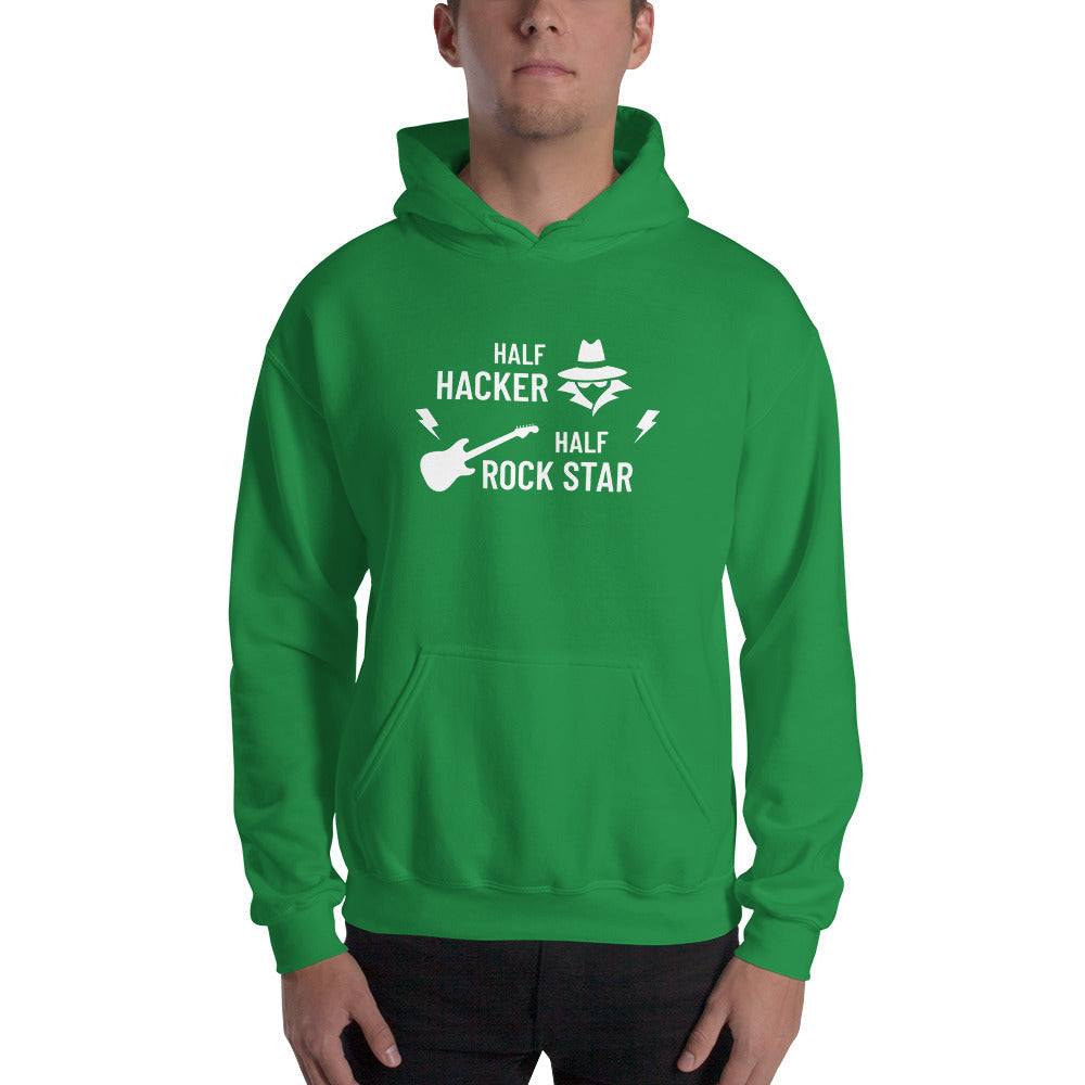 Half Hacker Half Rock Star - Unisex Hoodie (white text) by DarkByteGear