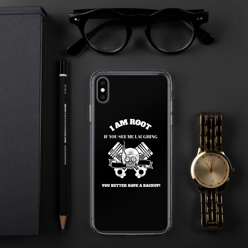 I Am Root If You See Me Laughing You Better Have A Backup - iPhone Case (white text) by DarkByteGear