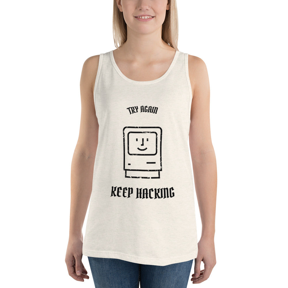 Keep hacking - Unisex Tank Top (black text) by DarkByteGear