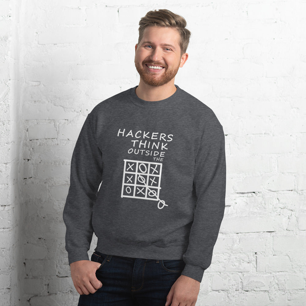 Hackers think outside the box - Unisex Sweatshirt (white text) by DarkByteGear