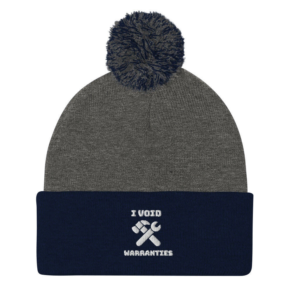 I void warranties - Pom-Pom Beanie (white text) by DarkByteGear