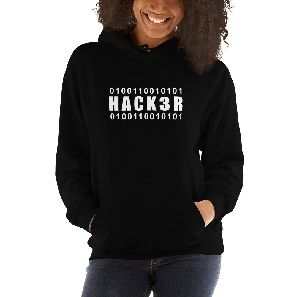 0100110010101 Hack3r - Hooded Sweatshirt (white text) by DarkByteGear