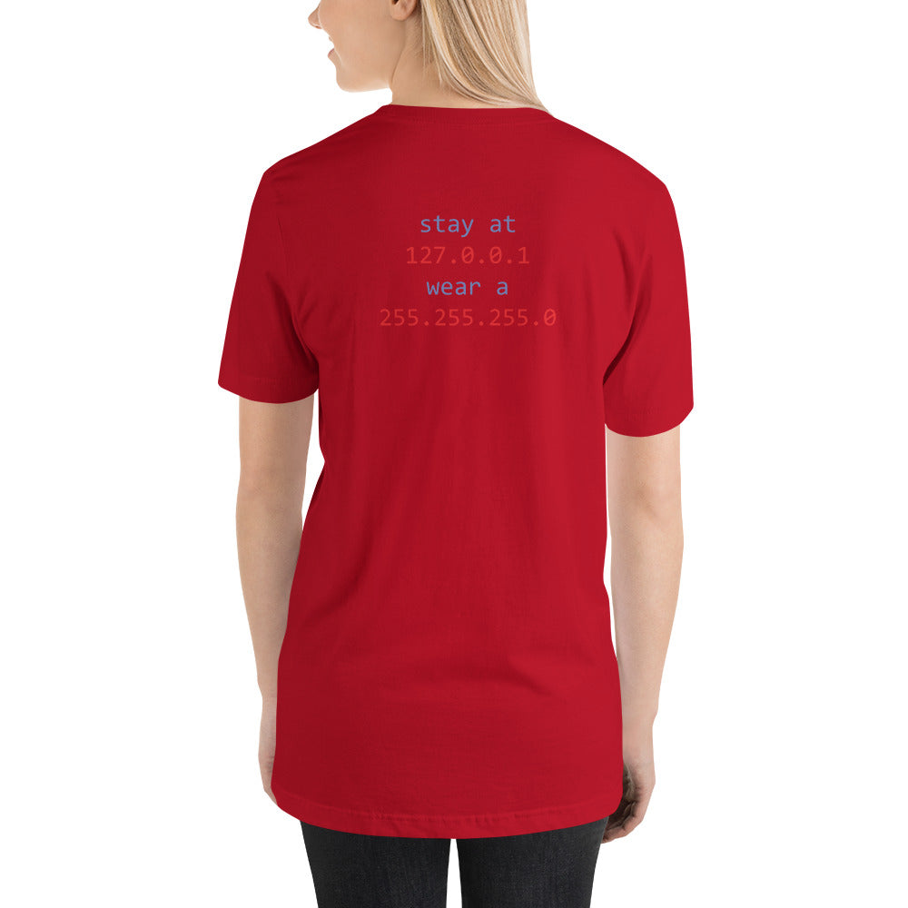 stay at at home, wear a mask - Short-Sleeve Unisex T-Shirt (with back design) by DarkByteGear