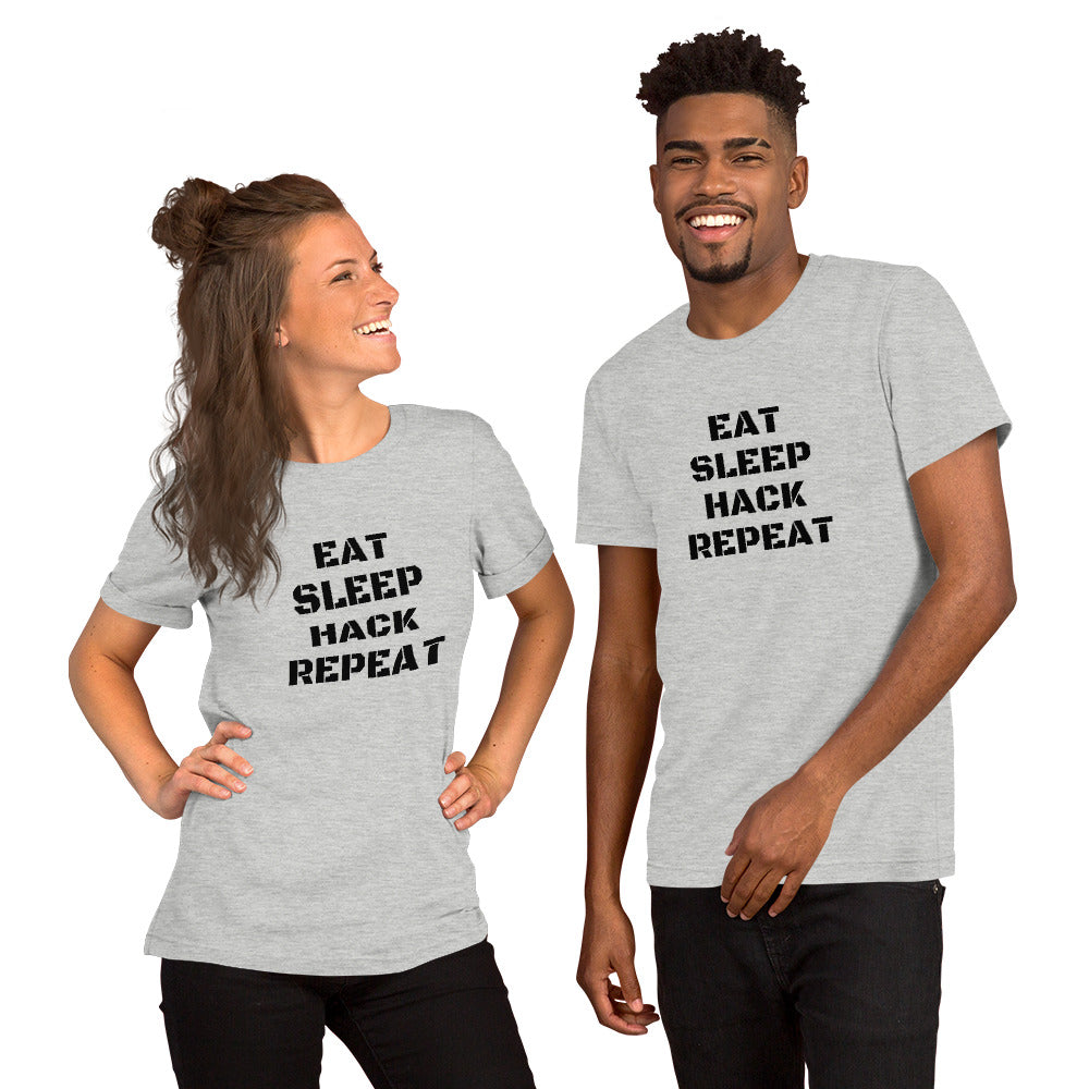 EAT SLEEP HACK REPEAT - Short-Sleeve Unisex T-Shirt (black text) by DarkByteGear