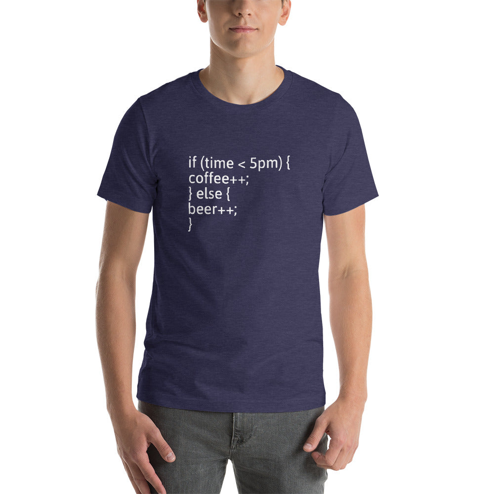if (time < 5pm) - Short-Sleeve Unisex T-Shirt (white text) by DarkByteGear