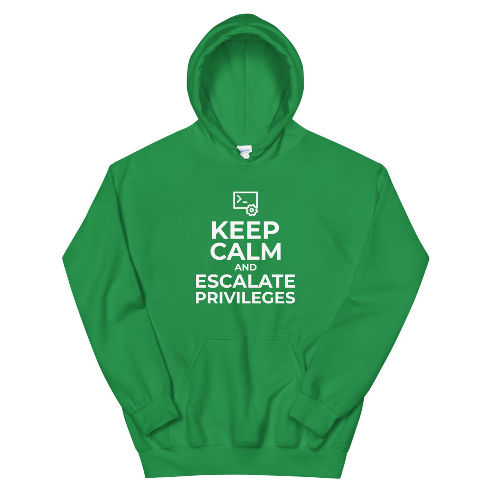 Keep calm and escalate privileges - Unisex Hoodie (white text) by DarkByteGear