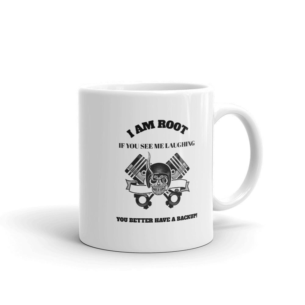 I Am Root If You See Me Laughing You Better Have A Backup - Mug (black text) by DarkByteGear