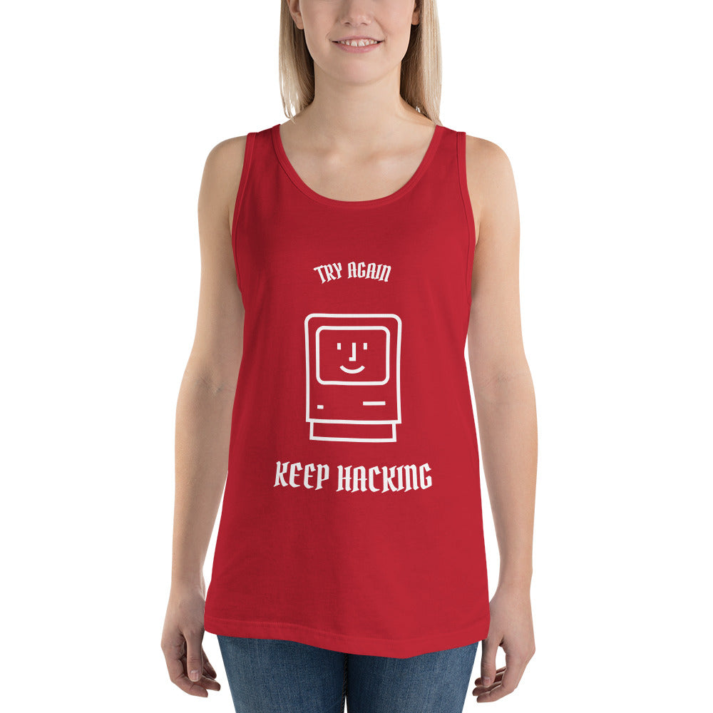 Keep hacking - Unisex Tank Top (white text) by DarkByteGear