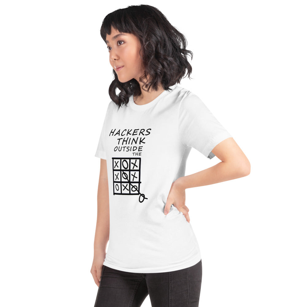 Hackers think outside the box - Short-Sleeve Unisex T-Shirt (black text) by DarkByteGear