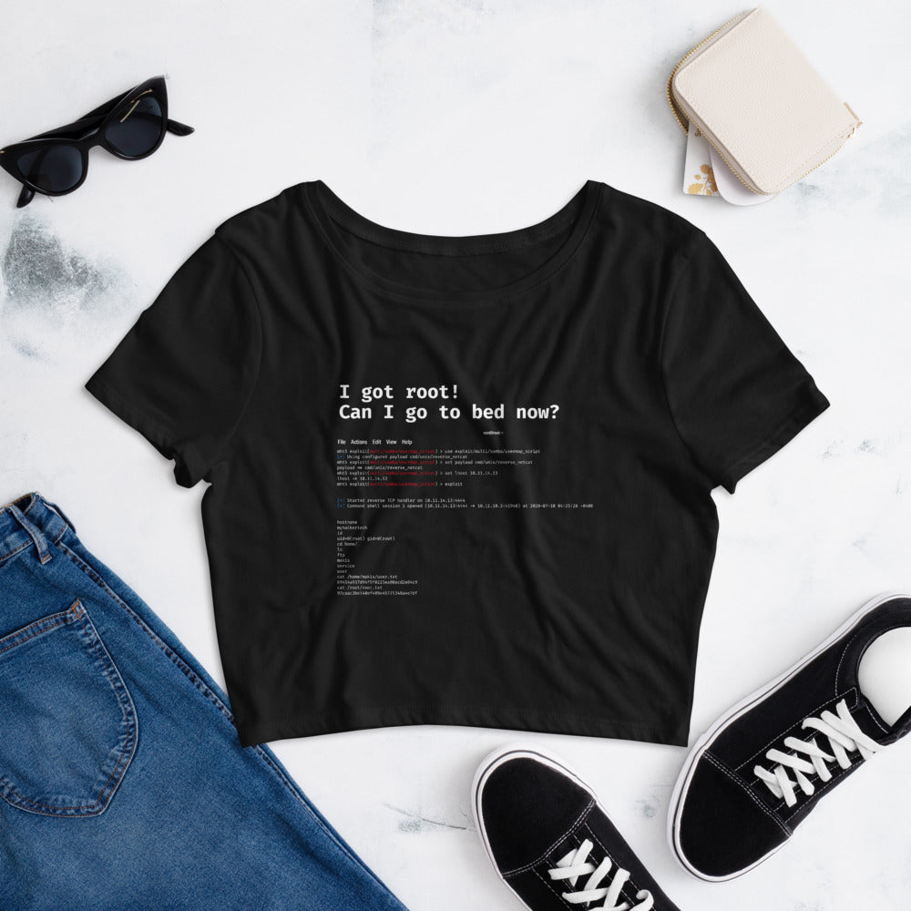 I got root! Can I go to bed now? - Women’s Crop Tee by DarkByteGear