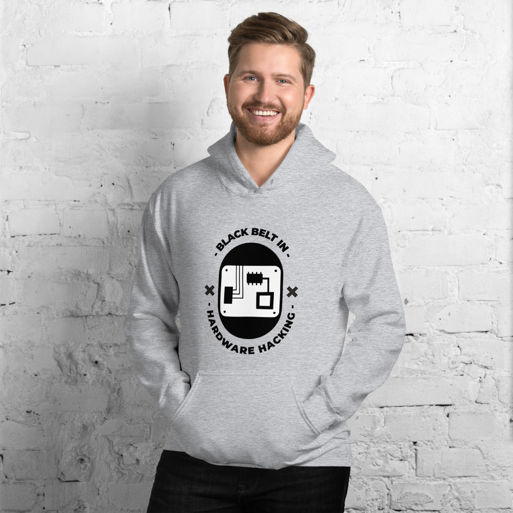 Black belt in hardware hacking - Unisex Hoodie (black text) by DarkByteGear