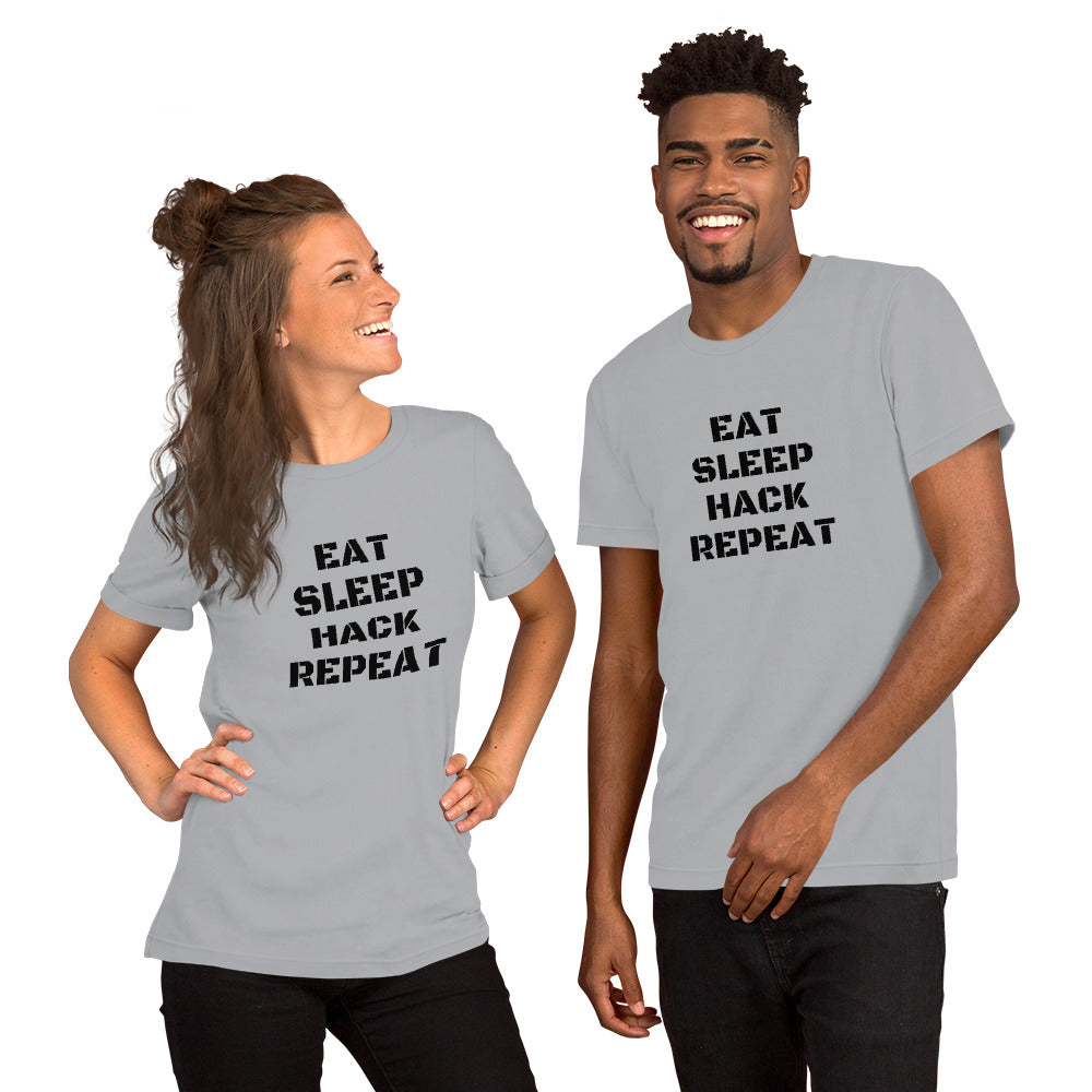 EAT SLEEP HACK REPEAT - Short-Sleeve Unisex T-Shirt (black text) by DarkByteGear