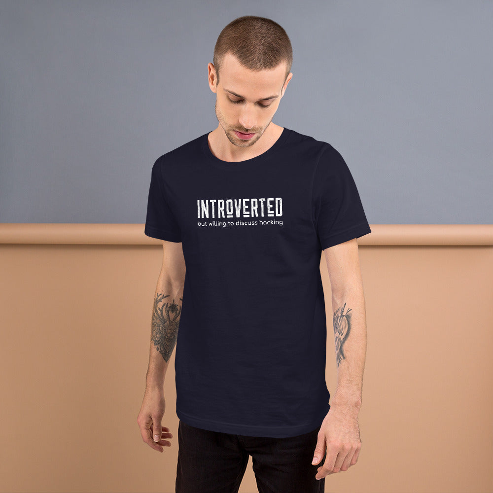 Introverted but willing to discuss hacking - Short-Sleeve Unisex T-Shirt (white text) by DarkByteGear