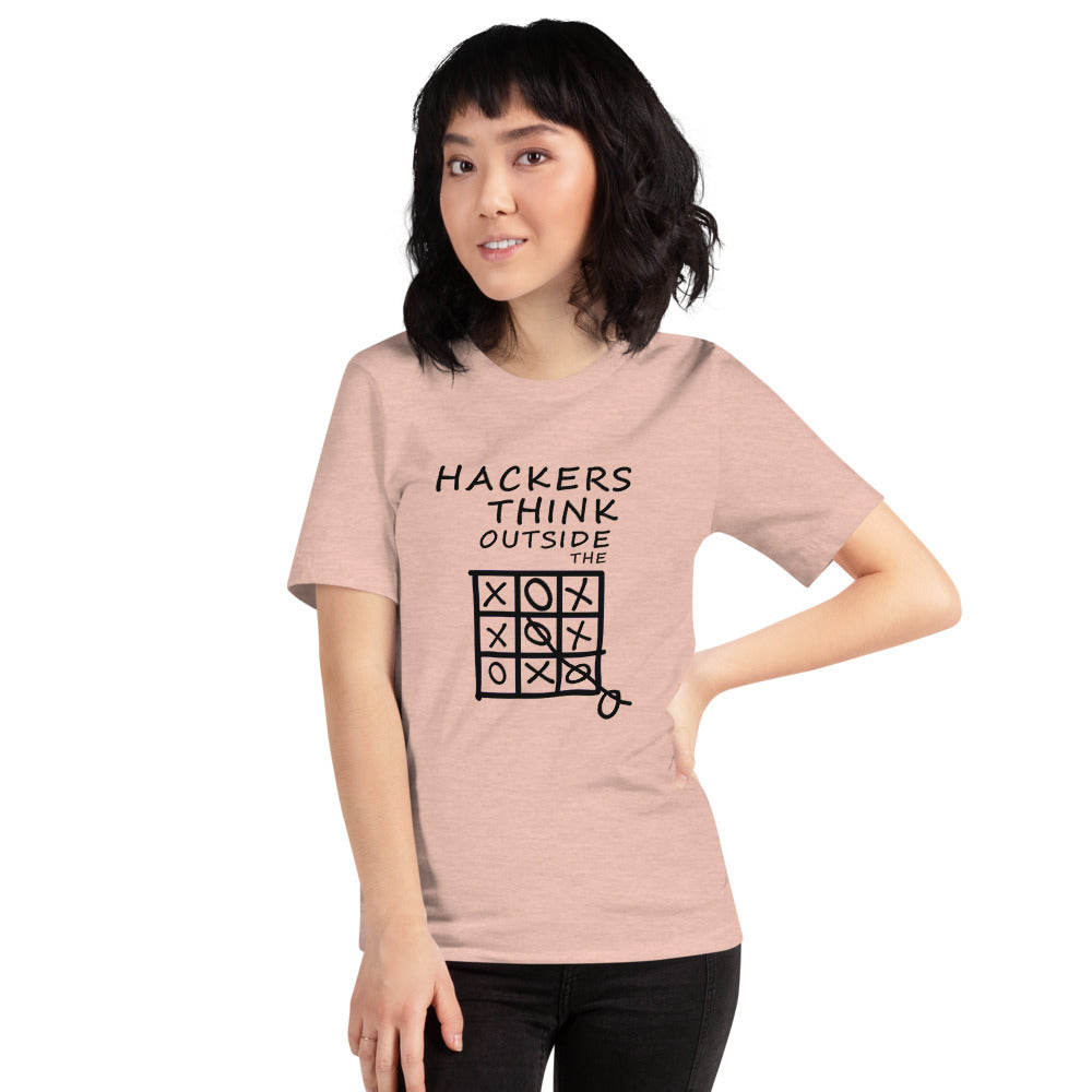 Hackers think outside the box - Short-Sleeve Unisex T-Shirt (black text) by DarkByteGear
