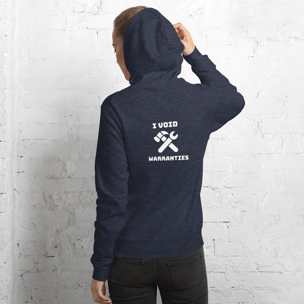 I void warranties - Unisex hoodie (white text) by DarkByteGear