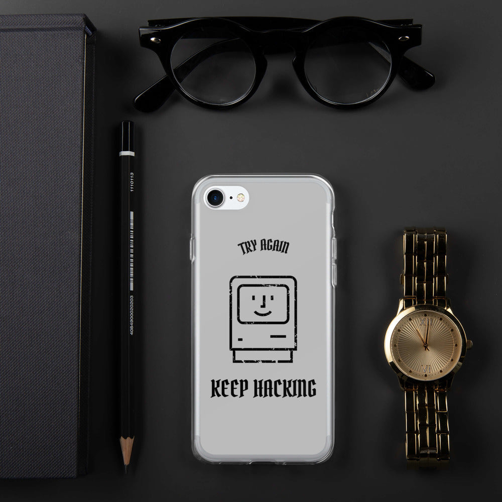 Keep hacking - iPhone Case (black text) by DarkByteGear