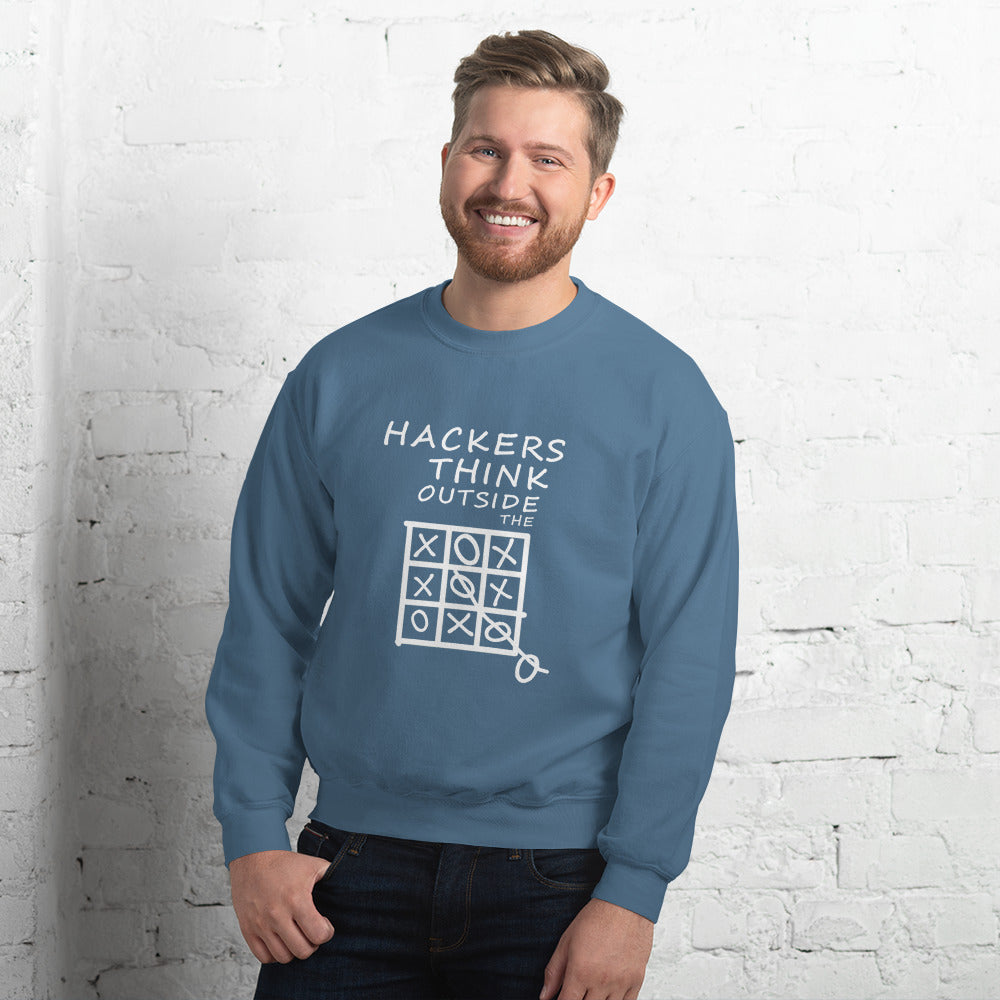 Hackers think outside the box - Unisex Sweatshirt (white text) by DarkByteGear