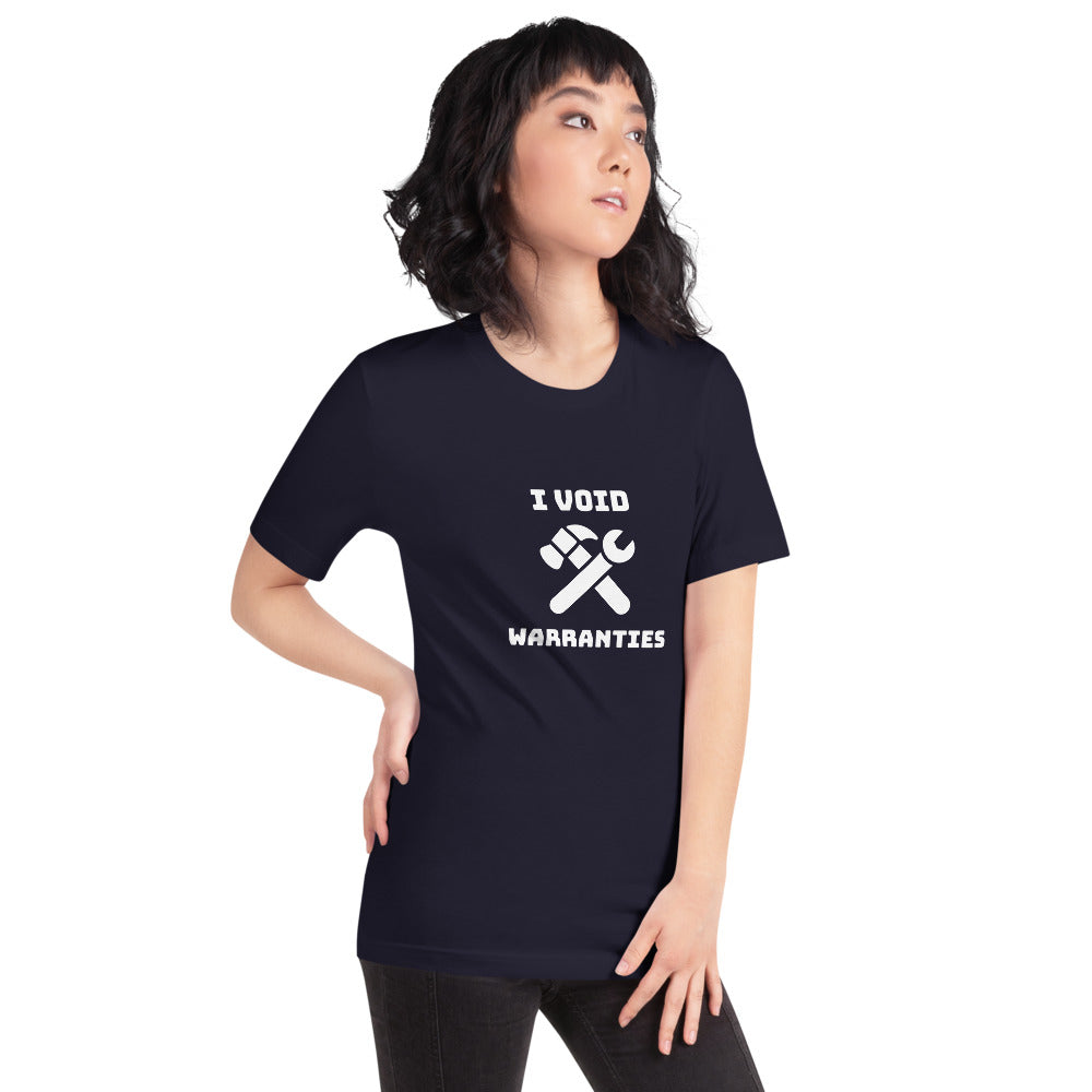 I void warranties - Short-Sleeve Unisex T-Shirt (white text) by DarkByteGear